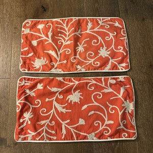 Pair of Embroidered Crewel Flowers Rectangle Standard Pillow Shams 11x21”