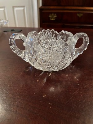 American Brilliant Period Cut Crystal ABP Two Handled Open Sugar Bowl
