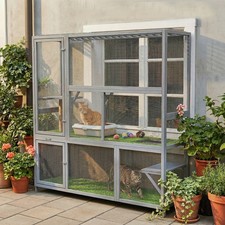 Catio Outdoor Cat Enclosure, 77" H Wooden Cat House with Weatherproof Roof