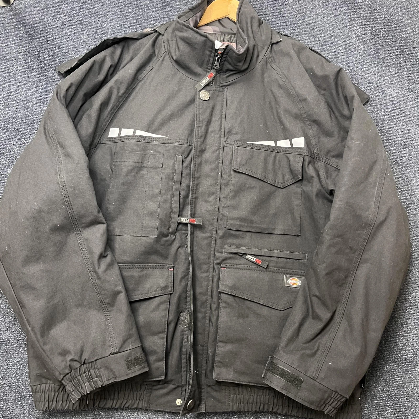 Dickies Pro Jacket Mens 2XL Black Hooded Insulated Workwear Parka Reflective