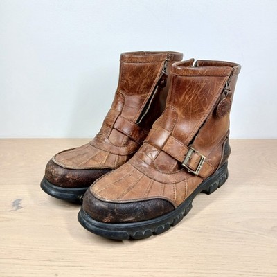 Polo Sport Ralph Lauren Boots Mens 9.5 Brown Leather Vintage Moto Workwear