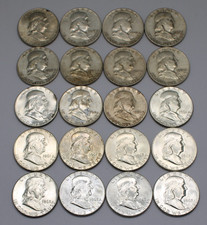 ROLL OF 20 BENJAMIN FRANKLIN HALF DOLLARS  1949  to  1963 MIXED MINT MARKS  ll