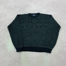 Vintage Knitted Jumper abstract patterned grandad knit sweater Men's L