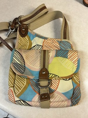 Fossil Multicolor Geometric Crossbody Bag Adjustable Strap Zip Buckle Pockets