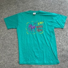 Hanes T-Shirt Mens Size L Teal Kitty's Purple Cow Surfside Beach Texas USA Made