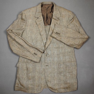 BRIONI Jacke 100% Leinen Prince of Wales Gr. IT 52 / L / Weite Beige Roman Style