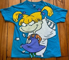 Vintage 1997 Rugrats Pillow Fight Nickelodeon Blue Shirt Youth Large AOP Mega
