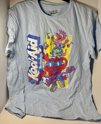 Original Kool-aid oh yeah! Rockadile red rock band shirt L men s light blue 