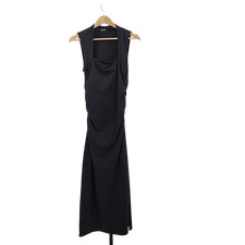 Quince Stretch Cotton Jersey Square Neck Ruched Midi Dress TRUE Black S