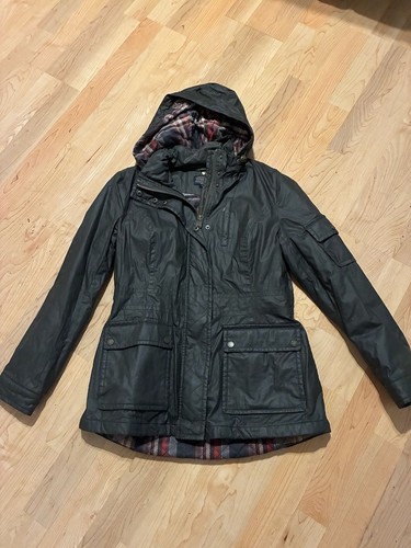Pendleton Women's Waxed Cotton Hooded Utility Jacket Dark Green Plaid Lined