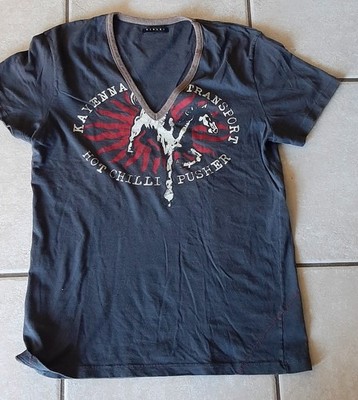 Sisley Womens Western Cowgirl Tee Shirt M V Neck Boho  Cotton 