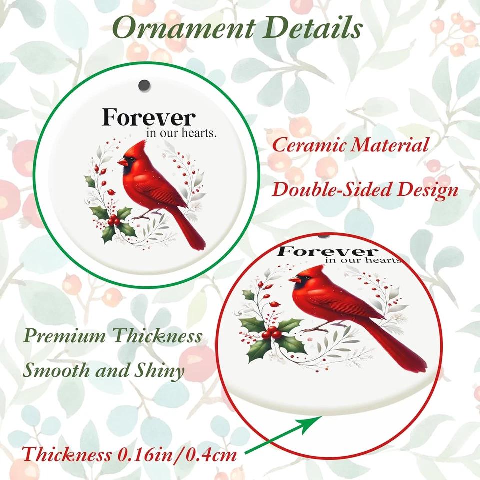 Ornamento de Natal cardinal, 3" cerâmica redonda vermelho cardinal memorial ornamento sagacidade - Imagem 3 de 4