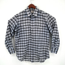H Bar C Ranchwear Men Blue Paid Shirt VTG USA Made 16 1/2 34 Pearl Snap LongTail