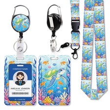 Ocean Turtle Lanyards for ID Badges, Badge Holder with Retractable Reel