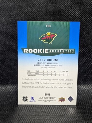 Zeev Buium RC 2025-26 Upper Deck SP #113 Rookie Authentics Blue