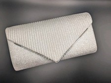 Silver Shimmer Envelope Clutch – Sparkly Pleated Evening Bag for Weddings & Prom