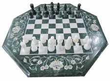 Green Marble Chess Set with Chess Pieces – Handmade Stone Game Board