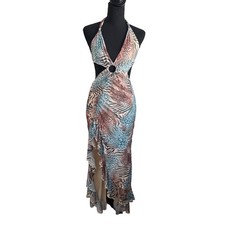 SHEIN Halter Maxi Dress Animal Print Resort Long Maxi Dress Size M Mob Wife