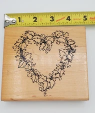 1900s Vintage Rubber Stamp 5 x 5 in "Heart of Ivy"  Heart DOTS Collectible/Rare