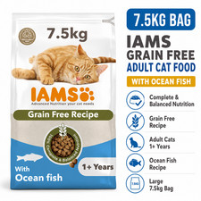 IAMS Grain Free Adult Dry Cat Food Ocean Fish 7.5kg Complete Cat Food 3.73 per kilo