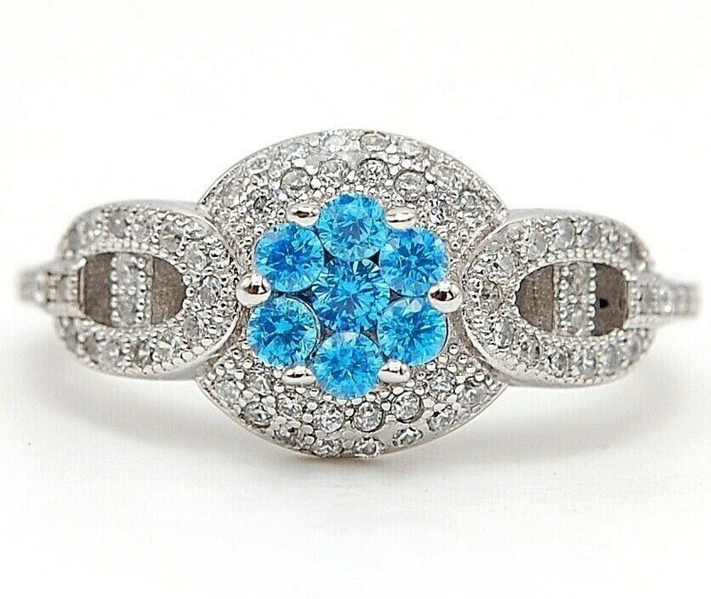 2CT Heat Treated Blue Topaz 925 Solid Sterling Silver Ring Sz 8 U1-1