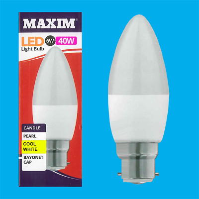 4x 6W (=40W) LED Pearl 4000K kaltweiß BC B22 Kerze Glühbirne Lampe