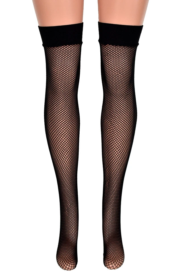Black Fishnet Nylon Thigh High Tights made by Be Wicked sexy sheer hosiery goth - Image 4 of 4