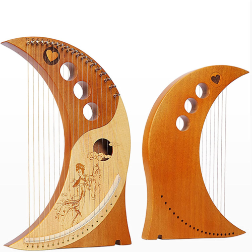 19 String Moon Harp Lyre Mahogany Nylon with Tuning Wrench with Technical Manual - Picture 1 of 17