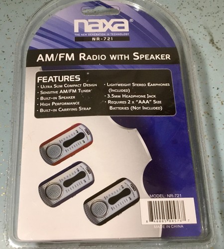 2016 NAXA NR-721 AM/FM NECKLACE BLUE RADIO w/EARPHONES BUILT-IN SPEAKER NEW - Picture 7 of 9