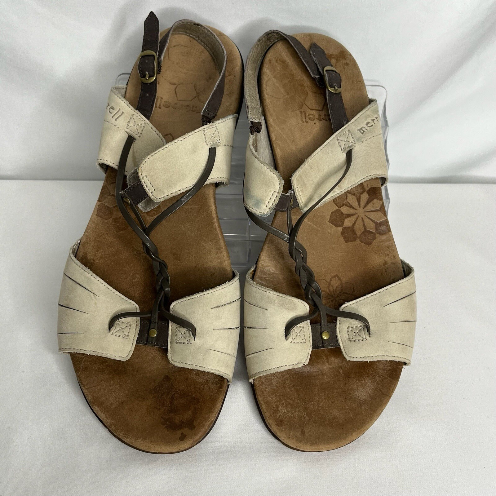 MERRELL sandali bassi donna fodera argento pelle micca marrone chiaro beige taglia 10