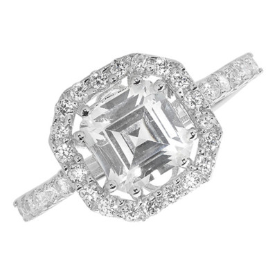 Sterling Silver Ladies Asher Cut & Brilliant Cut Dress Ring