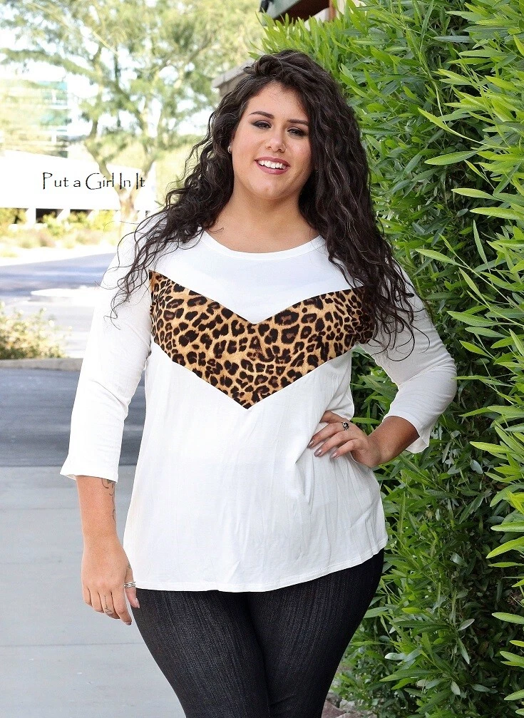 Plus size top leopard print shirt