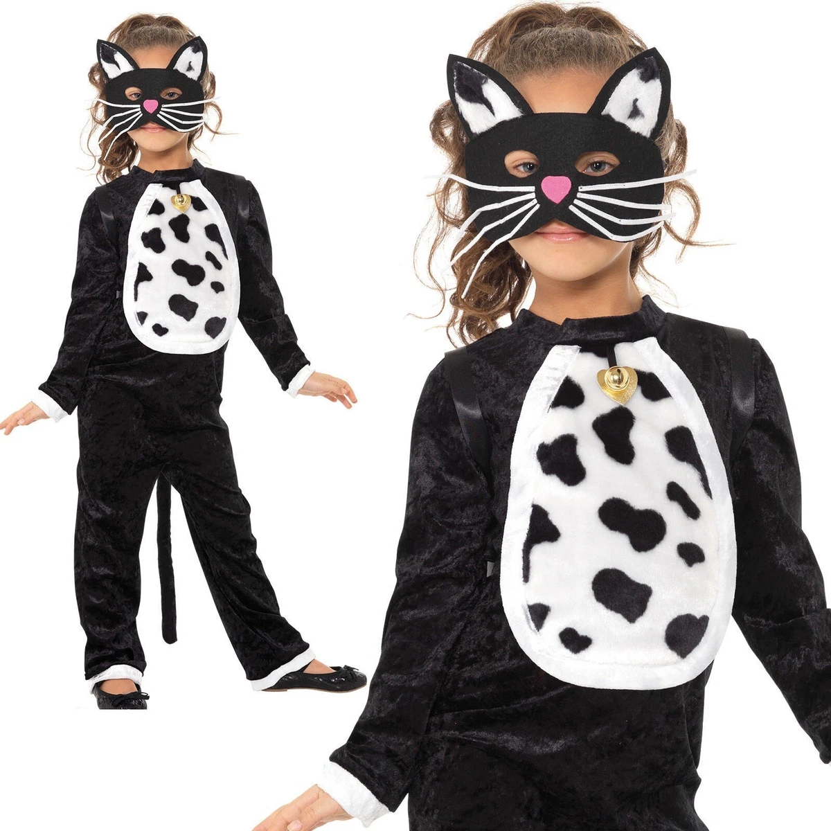 Skelly Cat Costume Kids Black White main image 1