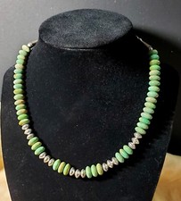 Native American Green Graduated Turquoise Rondelle Beaded Choker 12-16" 30g NEW