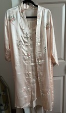 Vintage Gown  Robe SATIN Chemise Slip Nighty Embroidered Florals Pink Heavy