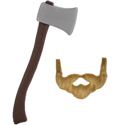 24'' Plastic Lumberjack Axe & Brown Beard Costume Set