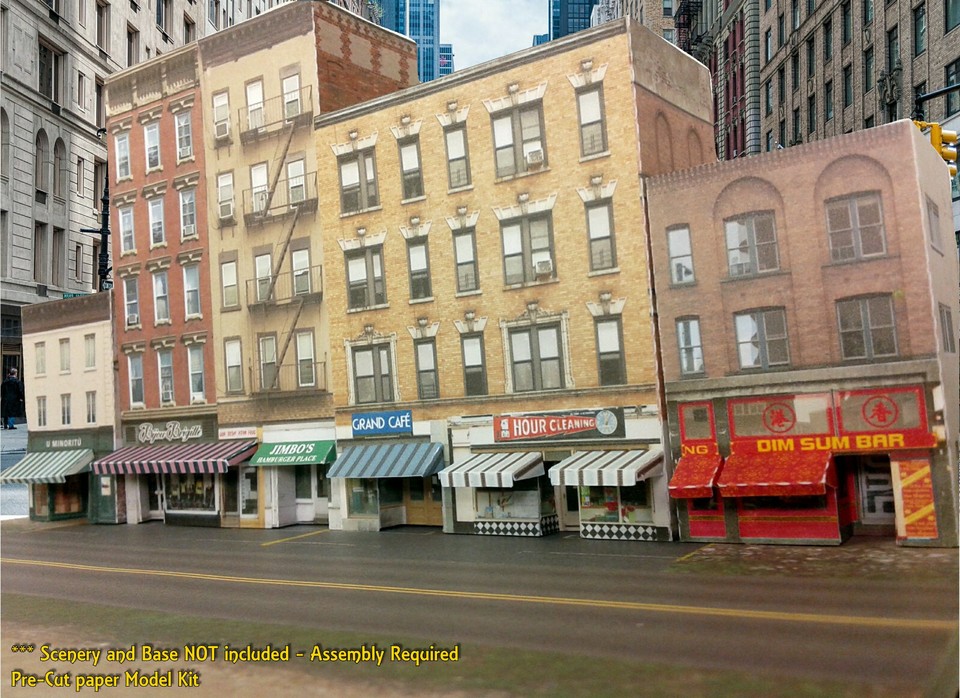N Scale Buildings - Downtown apartments with shops Cardstock kit set ...