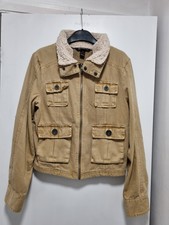 Billabong Vintage Corduroy Jacket Women's Size 12 Uk Medium Zip Down 1990 Beige