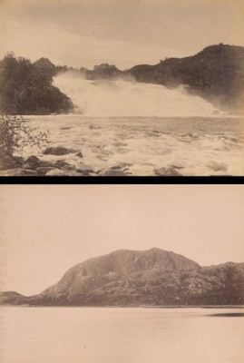 Ler Falls & Torgatten Norwegische Landschaft Zwei Alte Knudsen Fotos 1890