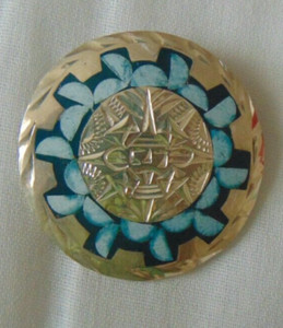GS sterling Mexican pin brooch with turquoise weight 9.33g 1.5 inches diameter
