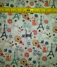 Eiffel tower Paris parisian cat print fabric material      novelty 44x80