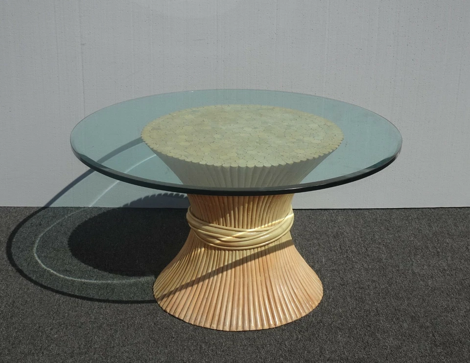 Mesa auxiliar vintage estilo McGuire mediados de siglo moderna bambú trigo gavilla Foto 3 de 4