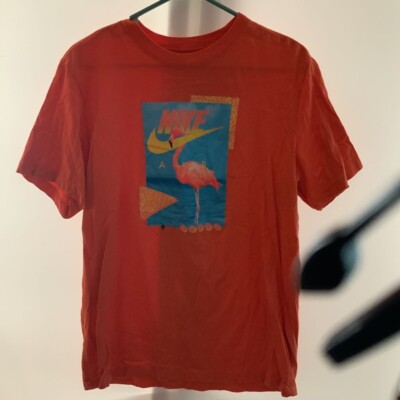 Nike Air Mens T-Shirt Orange Flamingo Tee Short Sleeve Crew Neck Graphic  Retro L