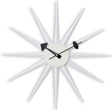 George Nelson Daiva Sunburst Clock White Wood Steel Mid-Century Reproduction