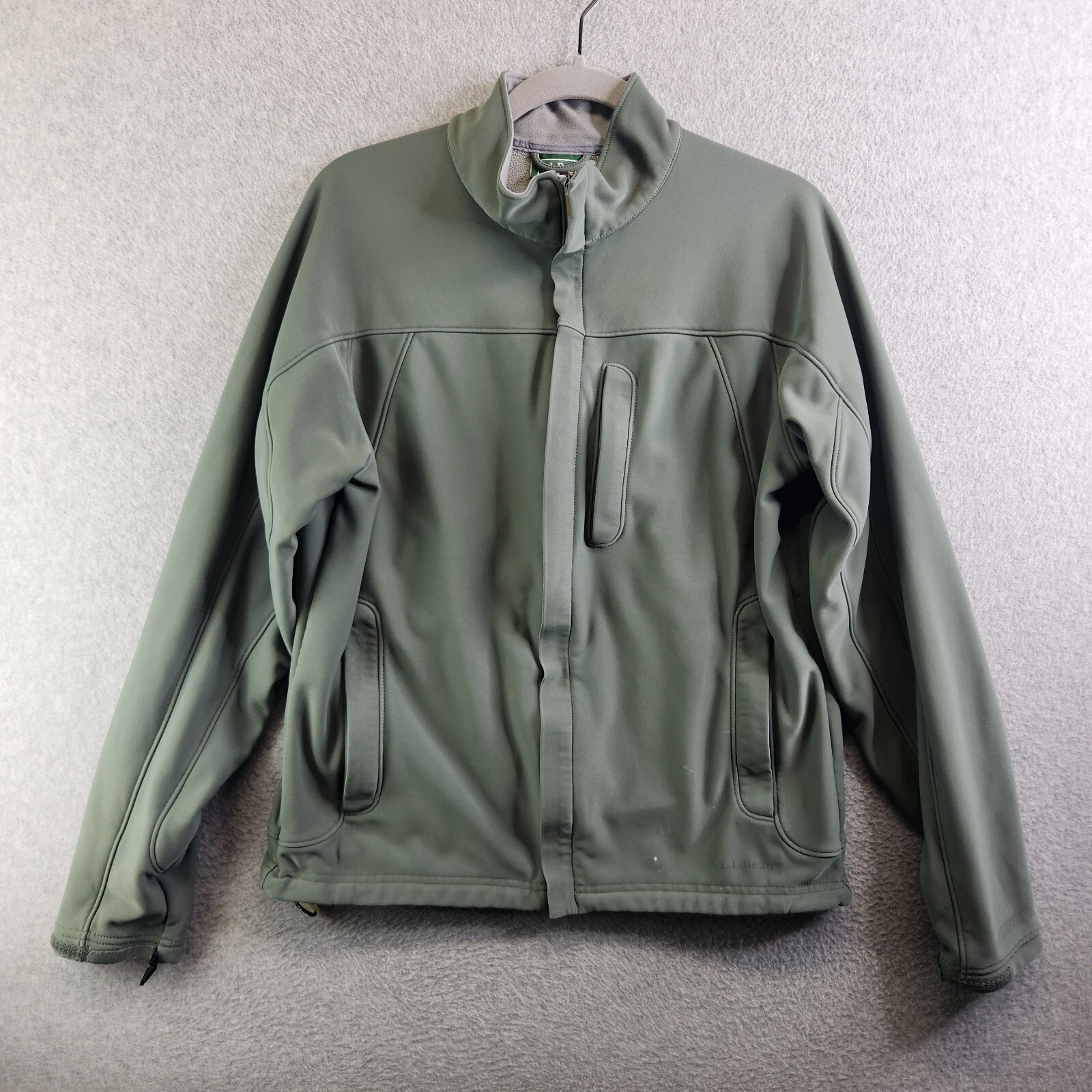 LL Bean Jacket Mens Medium Green Windstopper Elastic Waist Zip Pockets Mock Neck