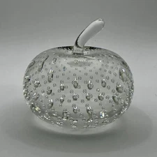 Apple Art Glass Fruit Sculpture Paperweight Clear Bullicante Controlled Bubbles