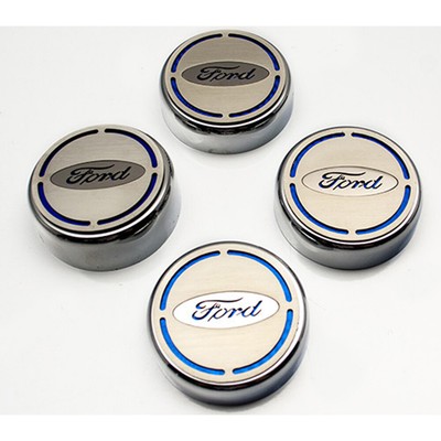 Chrome Cap Covers w/Orange Carbon Fiber Ford Oval Inlay for 2015-16 Ford Mustang