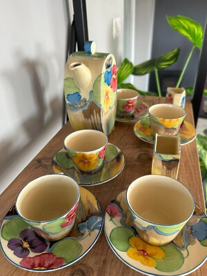 Clarice Cliff pottery Bizarre Pansies Coffee Set | eBay UK