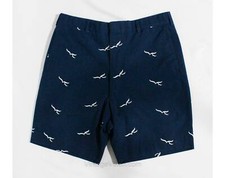 Men's Medium Shorts - 1970s Navy Blue Cotton White Seagulls Embroidery Preppy