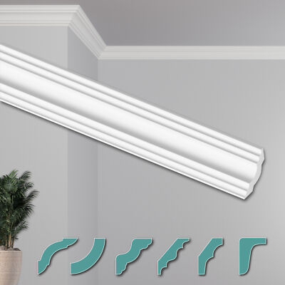 HEXIMO Deckenleisten modern Styropor weiß, 2 Meter Stuckleisten Styroporleisten